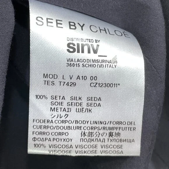 See By Chloe Size US 8 100% Silk Gray Tie Waist Dress Lined Sleeveless Flawed! - Picture 6 of 10